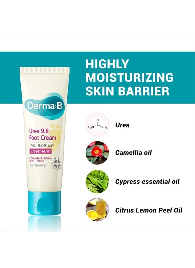 derma b - Urea 9.8% Foot Cream for Dry Cracked Feet with Camellia Oil 2.7 Fl Oz, 80ml - Image 1