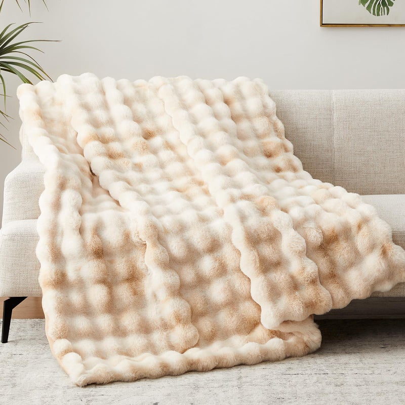 Anysay Faux Fur Throw Blanket, 1000GSM Fluffy Soft Bubble Blanket for Couch Bed, Cozy Plush Warm and Thick Blanket, Fuzzy Rabbit Throw for Living Room Bedroom 50''*60'' Tie-dye Camel - Image 4