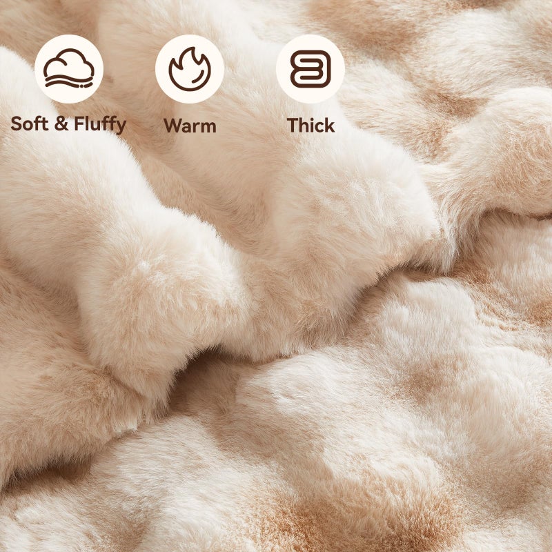 Anysay Faux Fur Throw Blanket, 1000GSM Fluffy Soft Bubble Blanket for Couch Bed, Cozy Plush Warm and Thick Blanket, Fuzzy Rabbit Throw for Living Room Bedroom 50''*60'' Tie-dye Camel - Image 2
