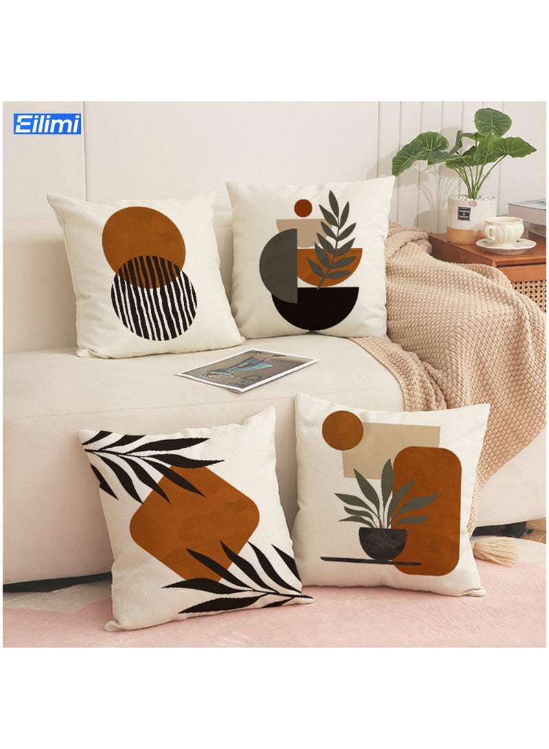 Eilimi أغطية وسائد رمي تجريدية بوهيمية 18"x18" مجموعة من 4، غطاء وسادة هندسي بسيط بأوراق غروب الشمس للكنبة والكرسي والسرير والمكتب والحديقة والفناء والمنزل الخارجي (غطاء فقط) - Image 1