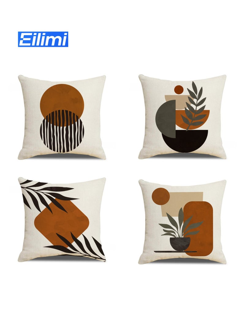 Eilimi أغطية وسائد رمي تجريدية بوهيمية 18"x18" مجموعة من 4، غطاء وسادة هندسي بسيط بأوراق غروب الشمس للكنبة والكرسي والسرير والمكتب والحديقة والفناء والمنزل الخارجي (غطاء فقط) - Image 2