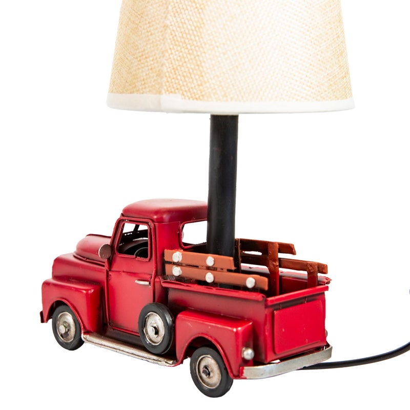 Berfutall-Decorative Rustic Red Vintage Truck USB Table Lampï¼ŒNight Light with Burlap Shade, 6.7 x 4.7 x 6.7 inches - Image 3