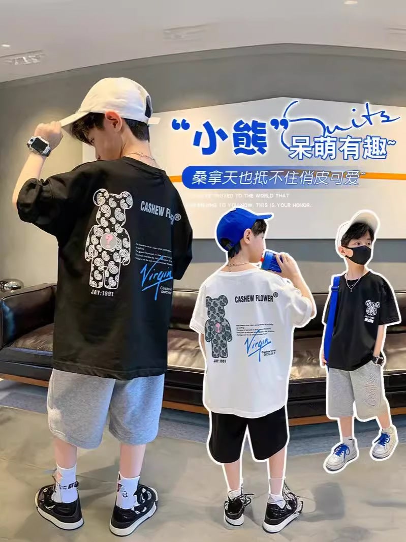 Boys' Short-Sleeved T-Shirt Kidsren'S Summer Top 2026 New Korean Style Boys' Half-Sleeved Bear Cartoon Round Neck Clothes T - Image 2