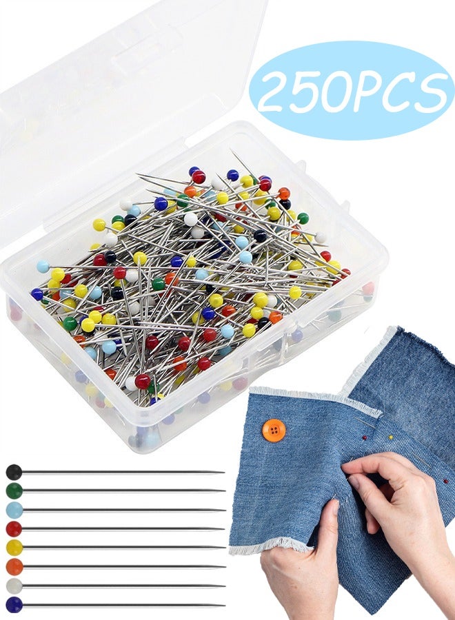 250 Pcs 1.5 Inch Sewing Pins with Glass Pearl Head Pins Straight Quilting Pins Multicolors Ball Head Pins with Hanging Plastic Contain Box for Dressmaker Jewelry DIY Decoration Craft and Sewing Project - Image 1