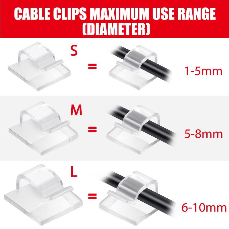 Maitys 60 Pieces Outdoor Cable Clips Christmas Adhesive Hooks Cable Management Wire Light Clips Cord Hider Organizer for Fairy Light Under Desk, Wall, Car and Electric Wires(Small,Clear) - Image 4