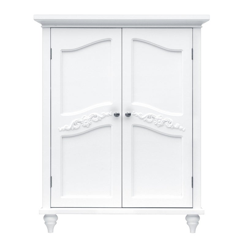 Teamson Home Teamson Home Versailles Wooden Freestanding Floor Storage Cabinet with 2 Adjustable Interior Shelves 3 Storage Spaces and 2 Floral Scroll Doors White 