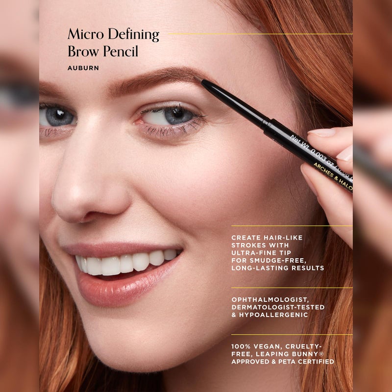 Arches & Halos Micro Defining Brow Pencil - Fuller and More Defined Brows - Long-Lasting, Smudge Proof, Rich Color - Dual Ended Pencil with Brush - Vegan and Cruelty Free Makeup - Auburn - 0.003 oz - Image 2