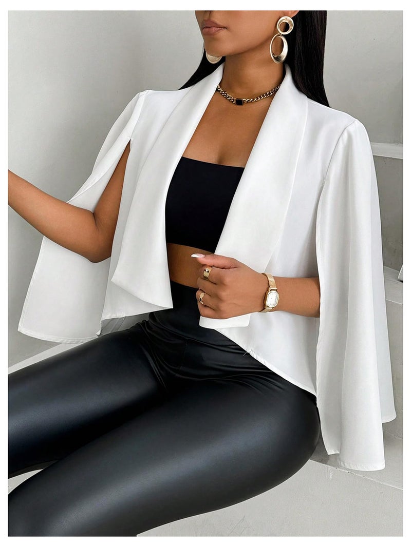 OYOANGLE Women's Cape Long Sleeve Cropped Blazer Jacket Open Front Solid Elegant Trendy Cardigan Coats White Large - Image 2