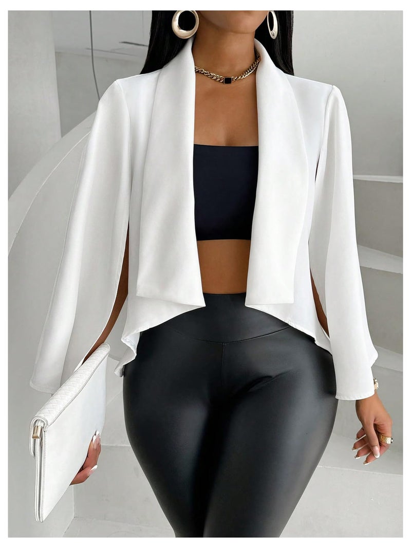 OYOANGLE Women's Cape Long Sleeve Cropped Blazer Jacket Open Front Solid Elegant Trendy Cardigan Coats White Large - Image 5