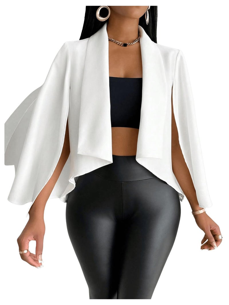 OYOANGLE Women's Cape Long Sleeve Cropped Blazer Jacket Open Front Solid Elegant Trendy Cardigan Coats White Large - Image 1
