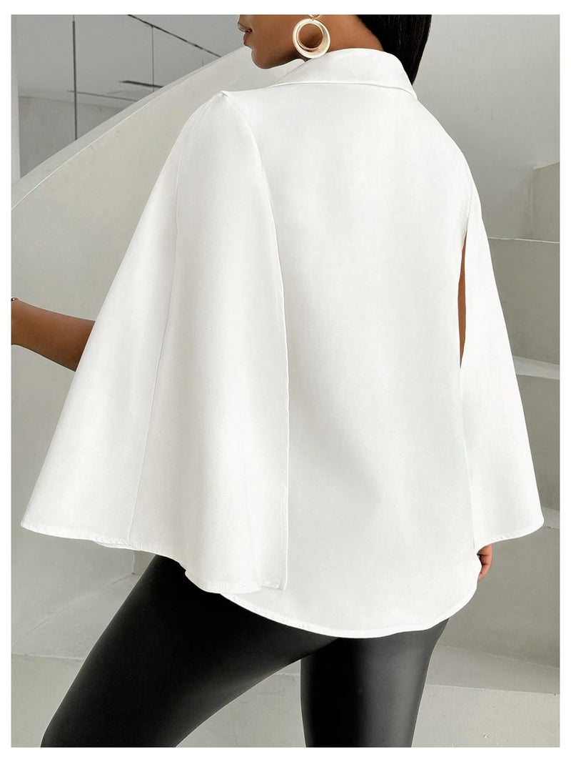 OYOANGLE Women's Cape Long Sleeve Cropped Blazer Jacket Open Front Solid Elegant Trendy Cardigan Coats White Large - Image 3