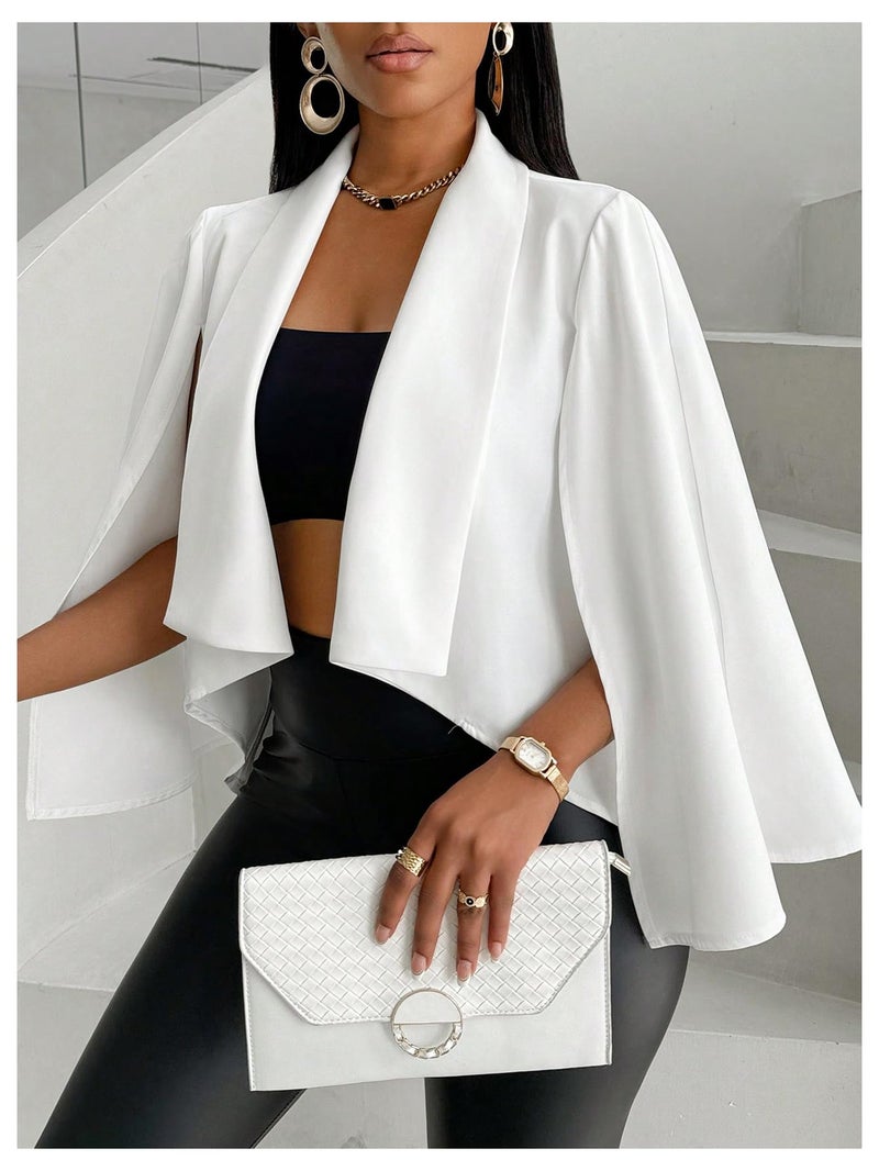 OYOANGLE Women's Cape Long Sleeve Cropped Blazer Jacket Open Front Solid Elegant Trendy Cardigan Coats White Large - Image 4