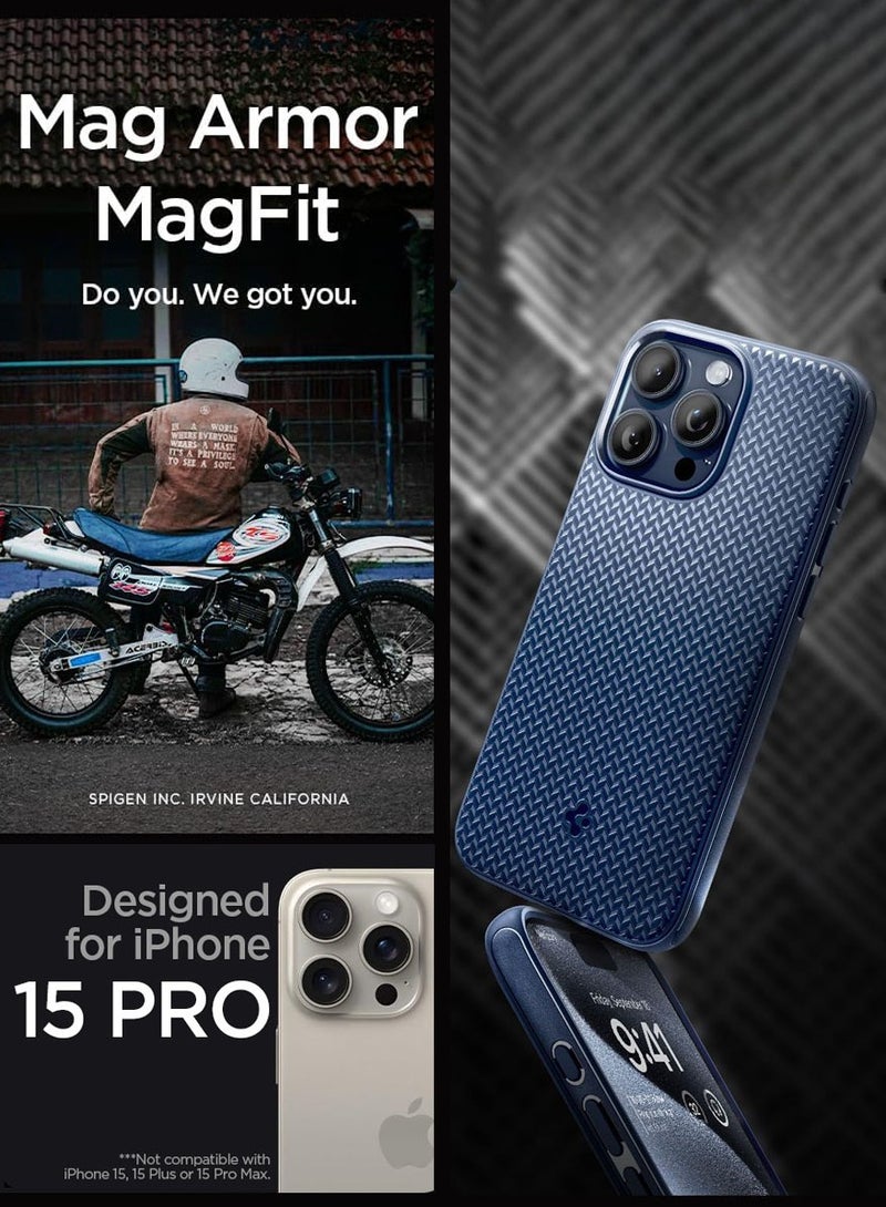 Spigen Mag Armor MagFit for iPhone 15 Pro Case Cover with MagSafe - Navy Blue  - Image 2