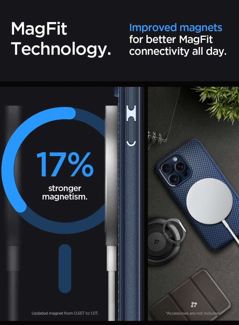 Spigen Mag Armor MagFit for iPhone 15 Pro Case Cover with MagSafe - Navy Blue  - Image 4