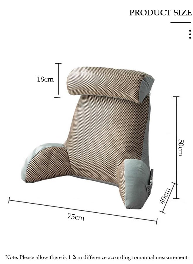DUNISO وسادة قراءة، وسادة كبيرة للراحة مع لفة عنق قابلة للفصل، مسند ظهر مع ذراعين، جيوب وغلاف قابل للغسل، للجلوس في السرير أو الأريكة - وسادة مسند ظهر للقراءة للبالغين، وسائد للقراءة، مشاهدة التلفاز، الألعاب، الاسترخاء - Image 2
