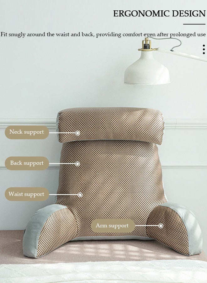DUNISO وسادة قراءة، وسادة كبيرة للراحة مع لفة عنق قابلة للفصل، مسند ظهر مع ذراعين، جيوب وغلاف قابل للغسل، للجلوس في السرير أو الأريكة - وسادة مسند ظهر للقراءة للبالغين، وسائد للقراءة، مشاهدة التلفاز، الألعاب، الاسترخاء - Image 3