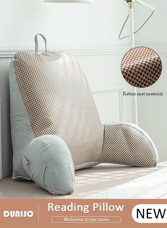 DUNISO وسادة قراءة، وسادة كبيرة للراحة مع لفة عنق قابلة للفصل، مسند ظهر مع ذراعين، جيوب وغلاف قابل للغسل، للجلوس في السرير أو الأريكة - وسادة مسند ظهر للقراءة للبالغين، وسائد للقراءة، مشاهدة التلفاز، الألعاب، الاسترخاء - Image 1