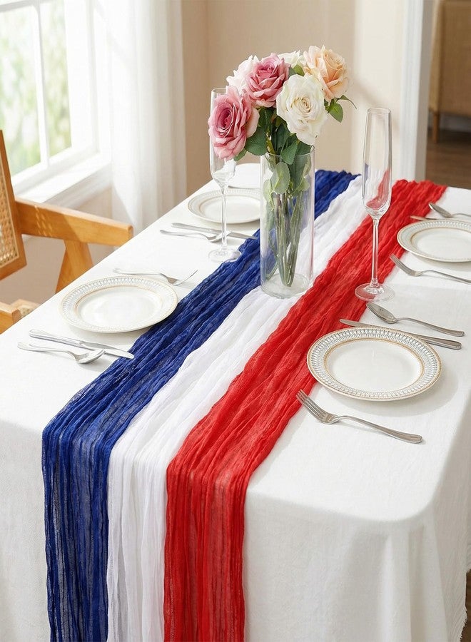 RunNico 4 PCS Patriotic Cheese Cloth Table Runner, 120 x 38 Inch 4th of July Sheer Fabric Table Runner, Red White and Blue Gauze Tables Decor for Independence Memorial Day Party Indoor Outdoor Decor - Image 4