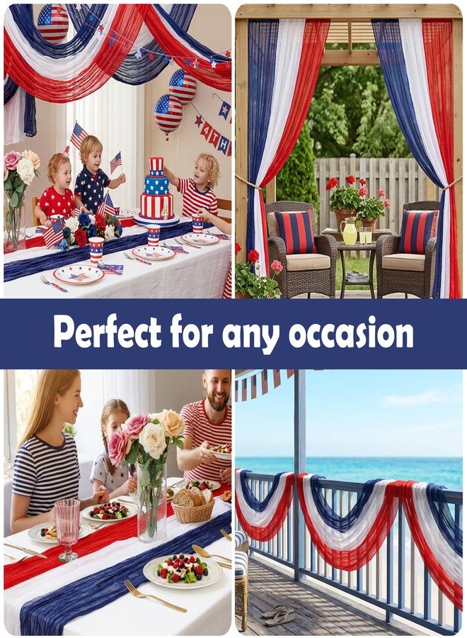 RunNico 4 PCS Patriotic Cheese Cloth Table Runner, 120 x 38 Inch 4th of July Sheer Fabric Table Runner, Red White and Blue Gauze Tables Decor for Independence Memorial Day Party Indoor Outdoor Decor - Image 3