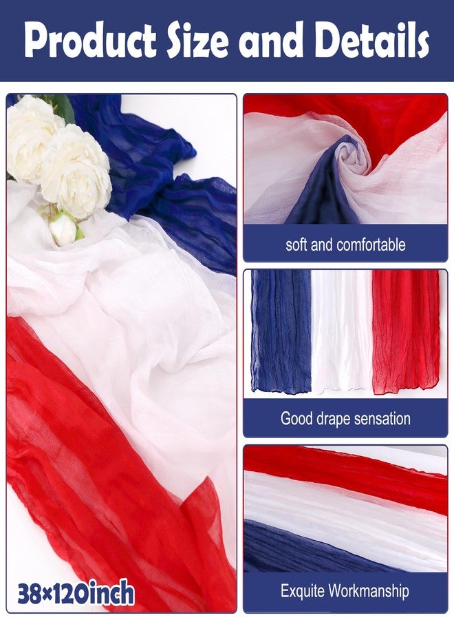 RunNico 4 PCS Patriotic Cheese Cloth Table Runner, 120 x 38 Inch 4th of July Sheer Fabric Table Runner, Red White and Blue Gauze Tables Decor for Independence Memorial Day Party Indoor Outdoor Decor - Image 2