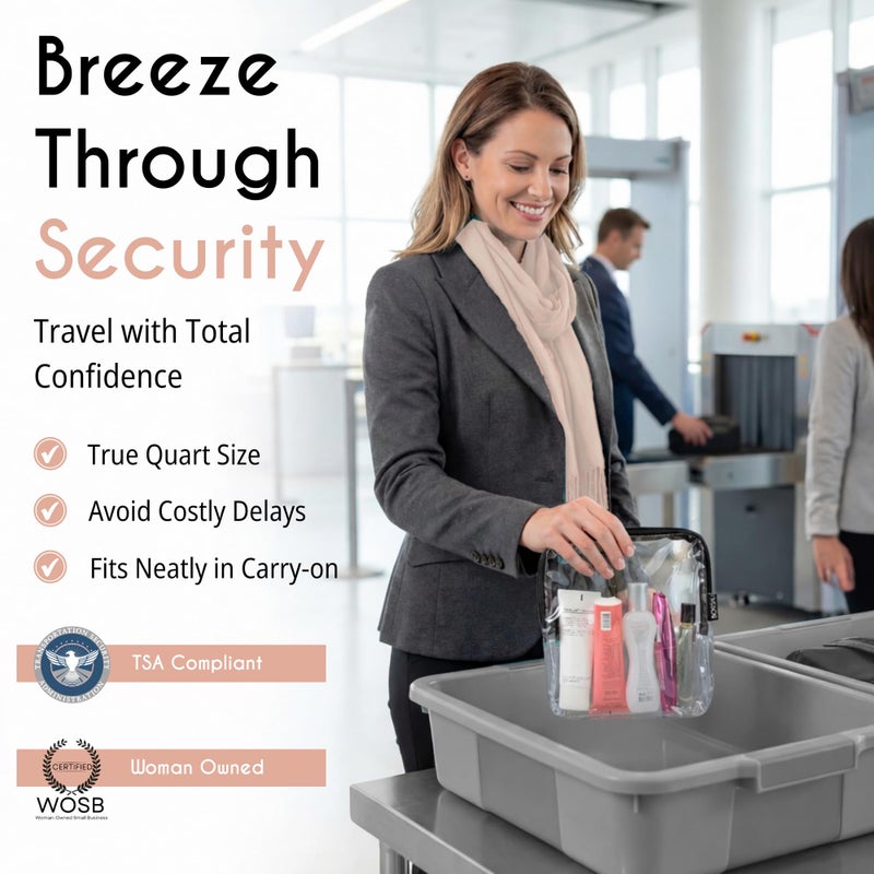BORSALI TSA Approved Toiletry Bag - Clear Quart Size for 3-1-1 Carry On Travel - Makeup Organizer Cosmetic Pouch with Zipper - Travel Accessories - Taupe - Image 2