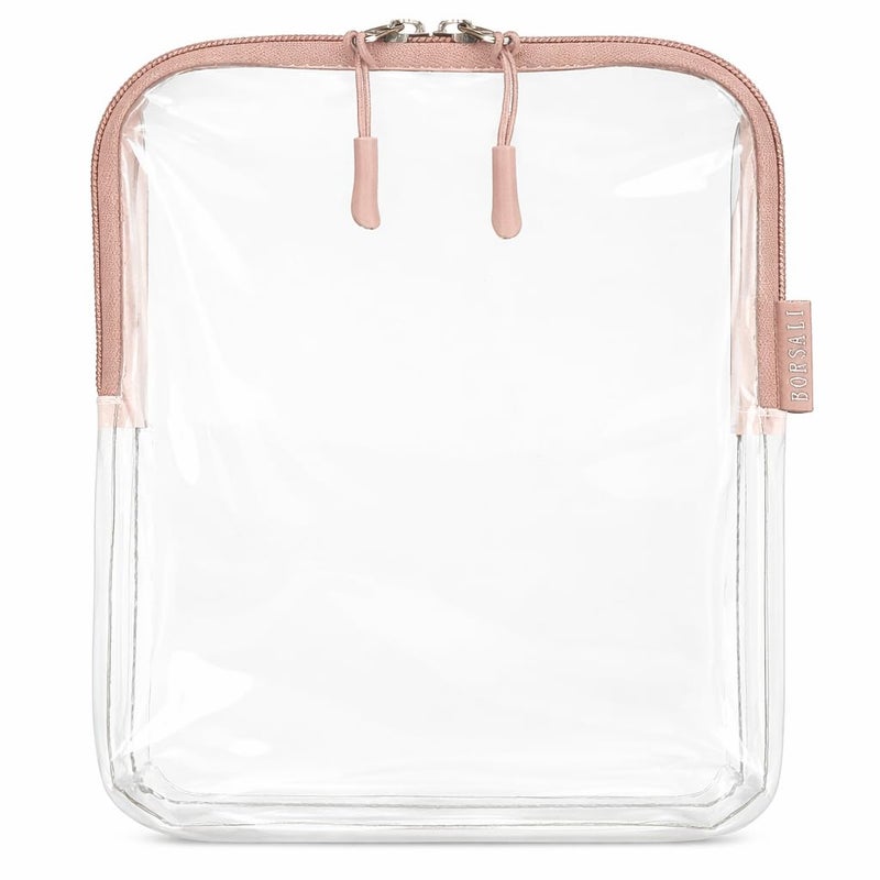 BORSALI TSA Approved Toiletry Bag - Clear Quart Size for 3-1-1 Carry On Travel - Makeup Organizer Cosmetic Pouch with Zipper - Travel Accessories - Taupe - Image 1