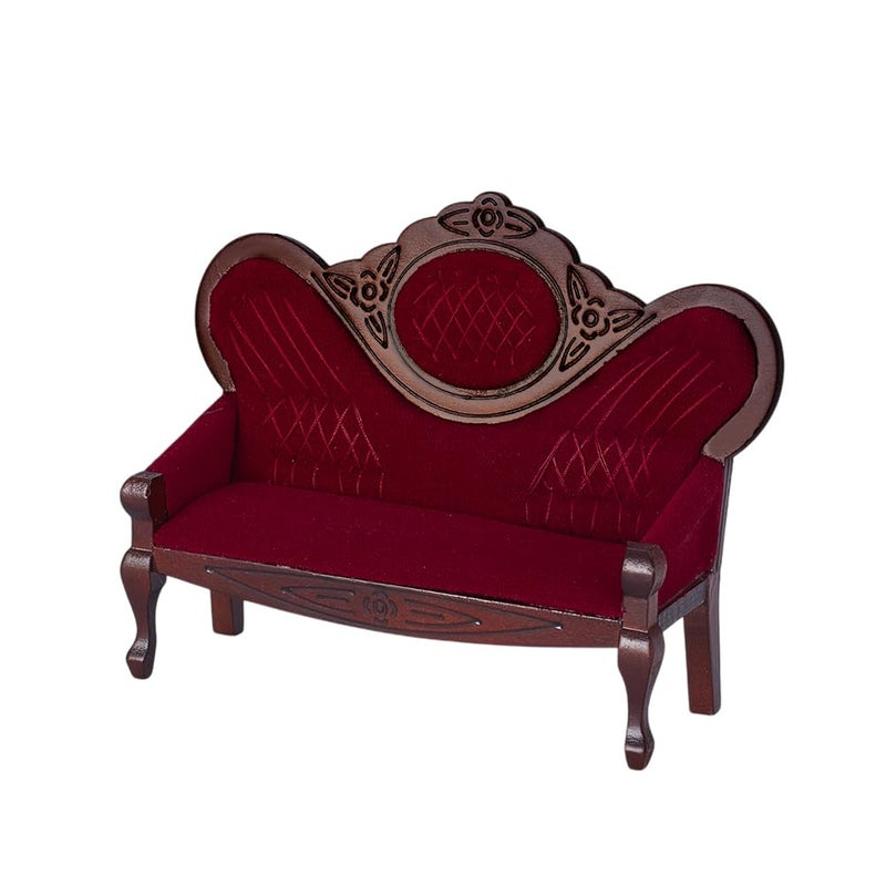 AHANDMAKER Dollhouse Furniture Miniature Accessories 112 Scale Mini House Vintage Red Wooden Carved Sofa Bench Armchairs for Dollhouse Living Room Scene Simulation Craft Decoration Party - Image 3