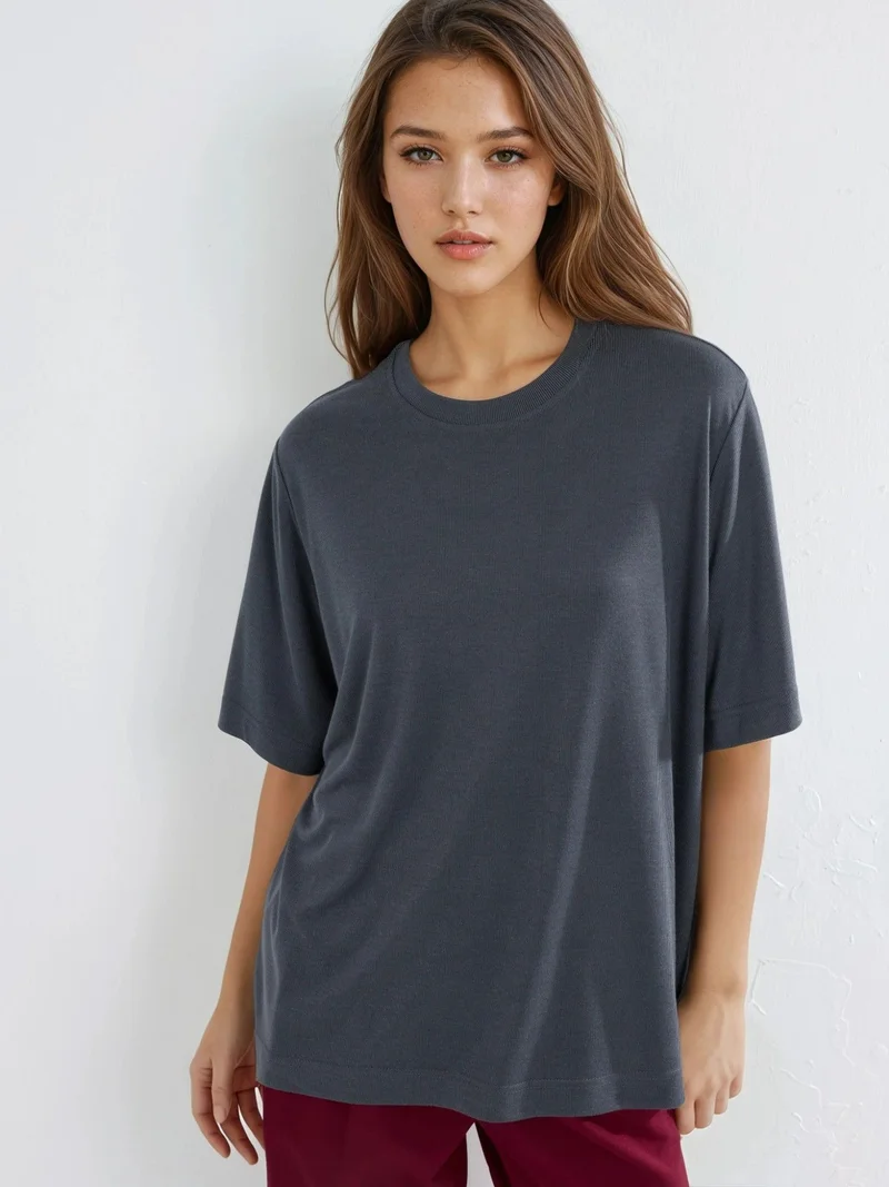 بوسيم BUSEM Oversized Crew Neck Ribbed T-Shirt