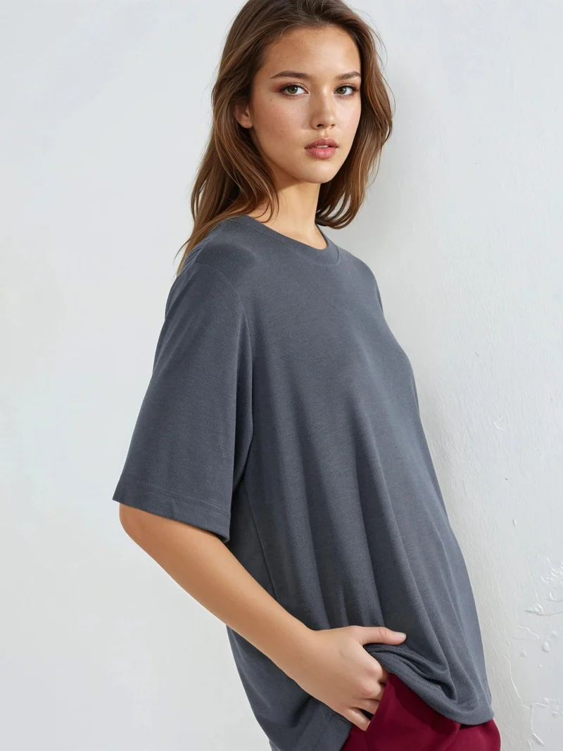 بوسيم BUSEM Oversized Crew Neck Ribbed T-Shirt