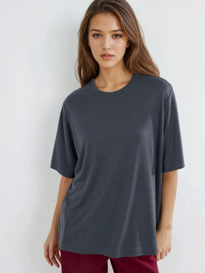 BUSEM Oversized Crew Neck Ribbed T-Shirt