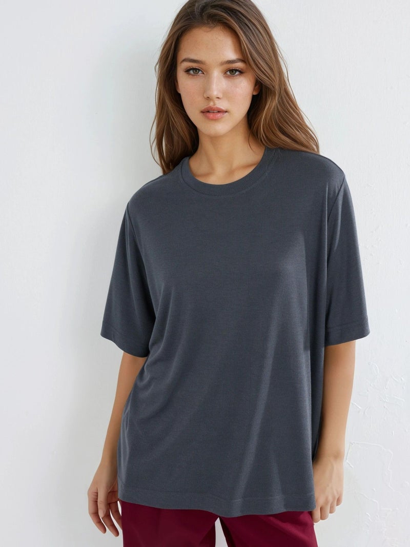 BUSEM Oversized Crew Neck Ribbed T-Shirt - Image 1