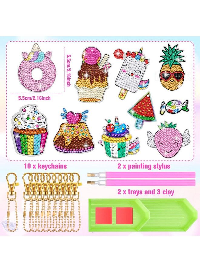 Mtlee 10 Sets 5D Diamond Painting Kits Keychain For Kids Make Your Own Diamond Art Kids Stickers Kit Paint By Number Gem Keychains Diy Arts And Crafts Bag Decor For Girls Kids Ages 6 (Sweets) - Image 3