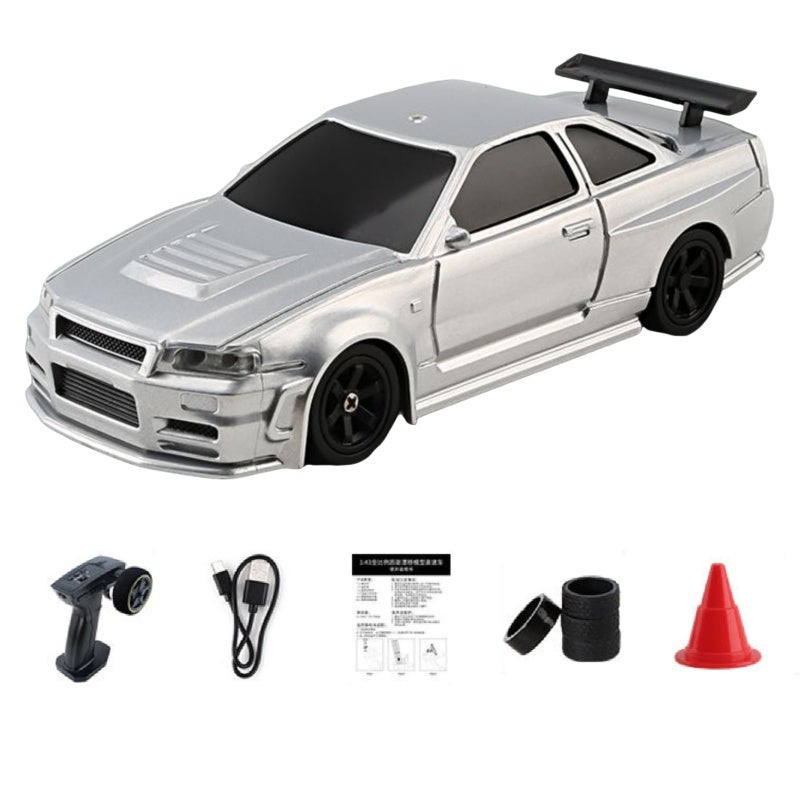 RC Drift Car 1:43 Scale Silver GTR 4WD Enhanced Control - 2.4G Stable Responsive Operation High-Speed RC Car for Racing Enthusiasts Aged 14 And Up - Image 1