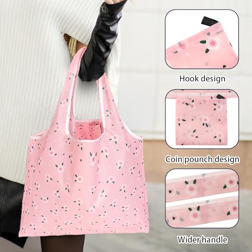 GAUENEEN 4 Pcs Reusable Grocery Bags, Foldable Shopping Bags Heavy Duty, Large Nano Bag Cute Tote Bag for Daily Shopping, Waterproof and Machine Washable (Flowers) - Image 2