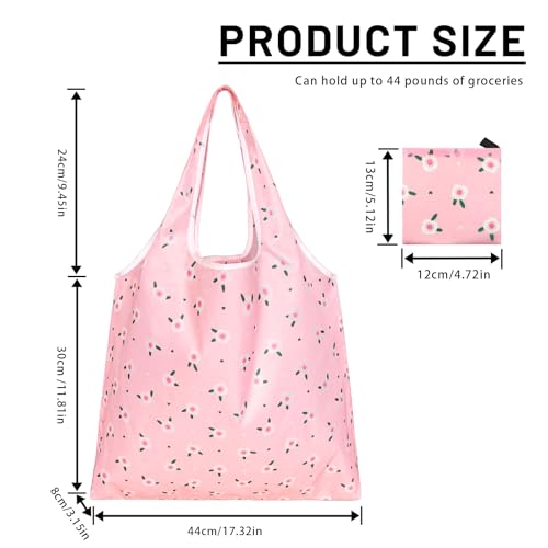 GAUENEEN 4 Pcs Reusable Grocery Bags, Foldable Shopping Bags Heavy Duty, Large Nano Bag Cute Tote Bag for Daily Shopping, Waterproof and Machine Washable (Flowers) - Image 3