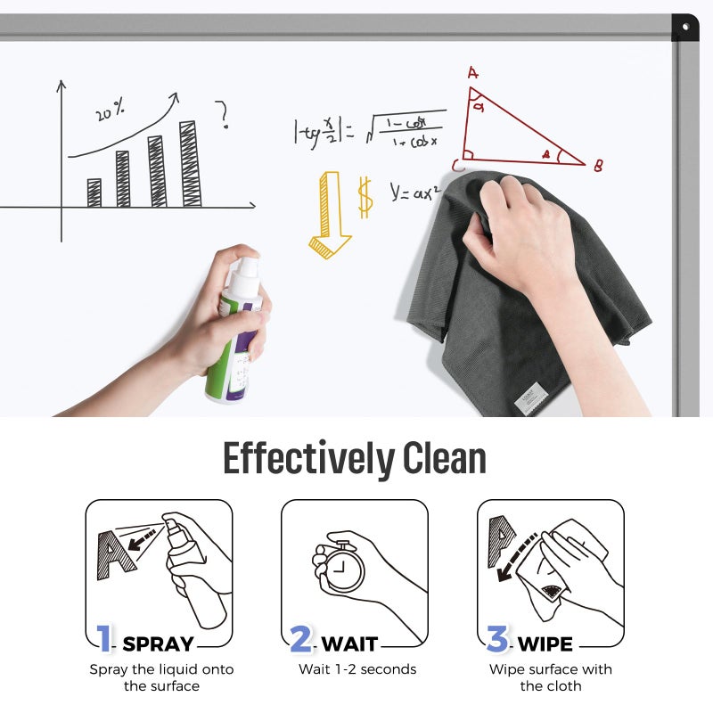 Loukin قماش تنظيف السبورة البيضاء المغناطيسية من لوكين، قماش تنظيف قابل للمسح الجاف للاستخدام في الفصول الدراسية، المنزل والمكتب، قابل لإعادة الاستخدام والغسل، رمادي، 12" × 12"، زجاجة واحدة من منظف السبورة البيضاء بسعة 3.4 أونصة سائلة مرفقة - Image 4