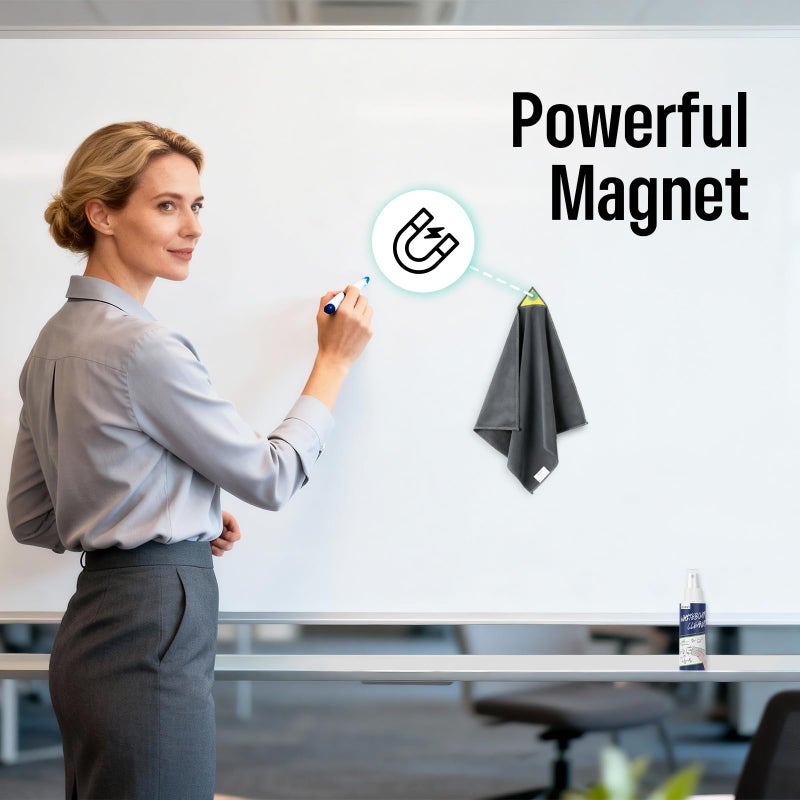 Loukin قماش تنظيف السبورة البيضاء المغناطيسية من لوكين، قماش تنظيف قابل للمسح الجاف للاستخدام في الفصول الدراسية، المنزل والمكتب، قابل لإعادة الاستخدام والغسل، رمادي، 12" × 12"، زجاجة واحدة من منظف السبورة البيضاء بسعة 3.4 أونصة سائلة مرفقة - Image 2