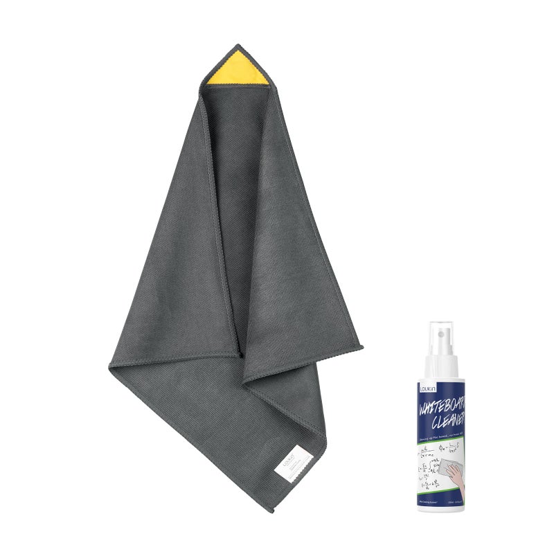 Loukin قماش تنظيف السبورة البيضاء المغناطيسية من لوكين، قماش تنظيف قابل للمسح الجاف للاستخدام في الفصول الدراسية، المنزل والمكتب، قابل لإعادة الاستخدام والغسل، رمادي، 12" × 12"، زجاجة واحدة من منظف السبورة البيضاء بسعة 3.4 أونصة سائلة مرفقة - Image 1