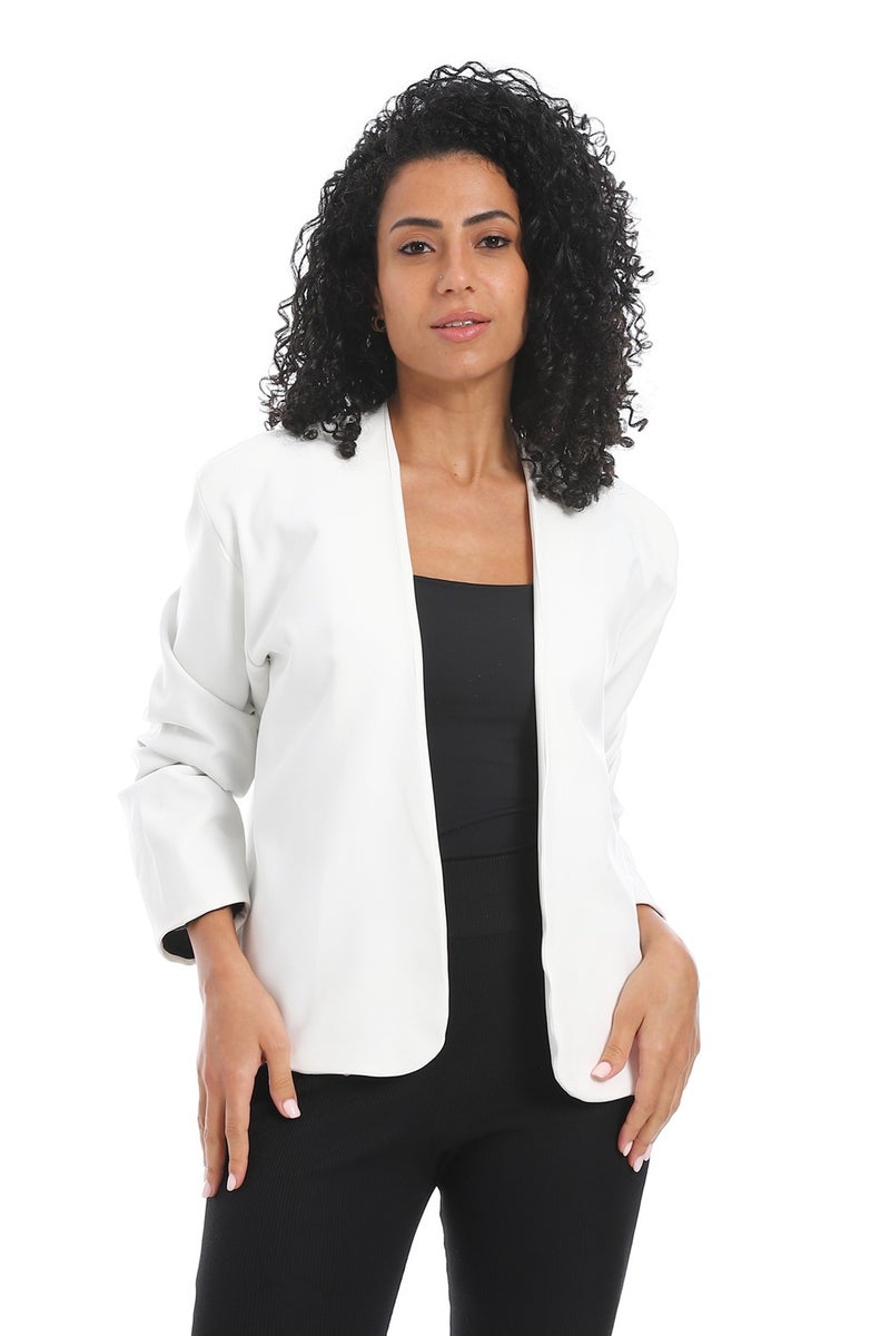Andora Open Neckline Slip On Short Blazer_Off White - Image 1