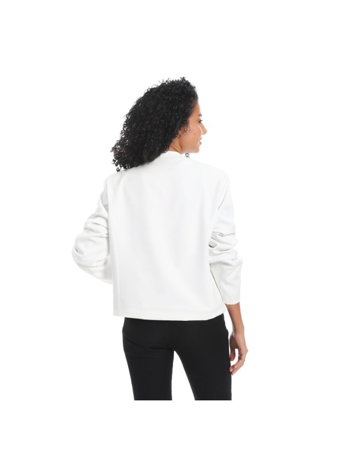 Andora Open Neckline Slip On Short Blazer_Off White - Image 3