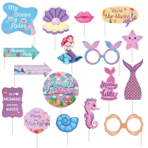 Party Propz Mermaid Theme Birthday Decoration Props -17 Pcs, Mermaid Theme Photo Booth Props, Party Props for Birthday, Photobooth Cutouts for Girls,Cake Toppers (Cardstock) - Image 1