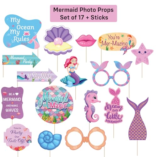Party Propz Mermaid Theme Birthday Decoration Props -17 Pcs, Mermaid Theme Photo Booth Props, Party Props for Birthday, Photobooth Cutouts for Girls,Cake Toppers (Cardstock) - Image 2