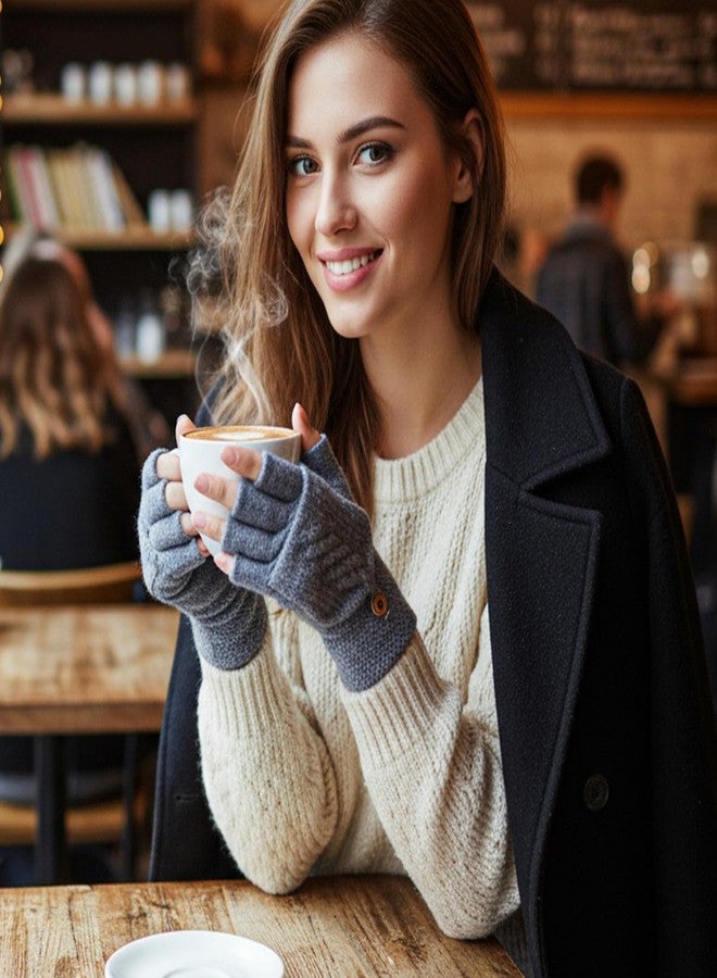 Nydotd 2 Pack Womens Winter Gloves Warm Knitted Fingerless Gloves Convertible Half Finger Glove with Mittens Cover Cap for Women Teenage girl - Image 5