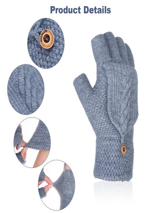 Nydotd 2 Pack Womens Winter Gloves Warm Knitted Fingerless Gloves Convertible Half Finger Glove with Mittens Cover Cap for Women Teenage girl - Image 3