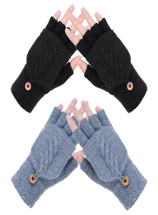 Nydotd 2 Pack Womens Winter Gloves Warm Knitted Fingerless Gloves Convertible Half Finger Glove with Mittens Cover Cap for Women Teenage girl - Image 1