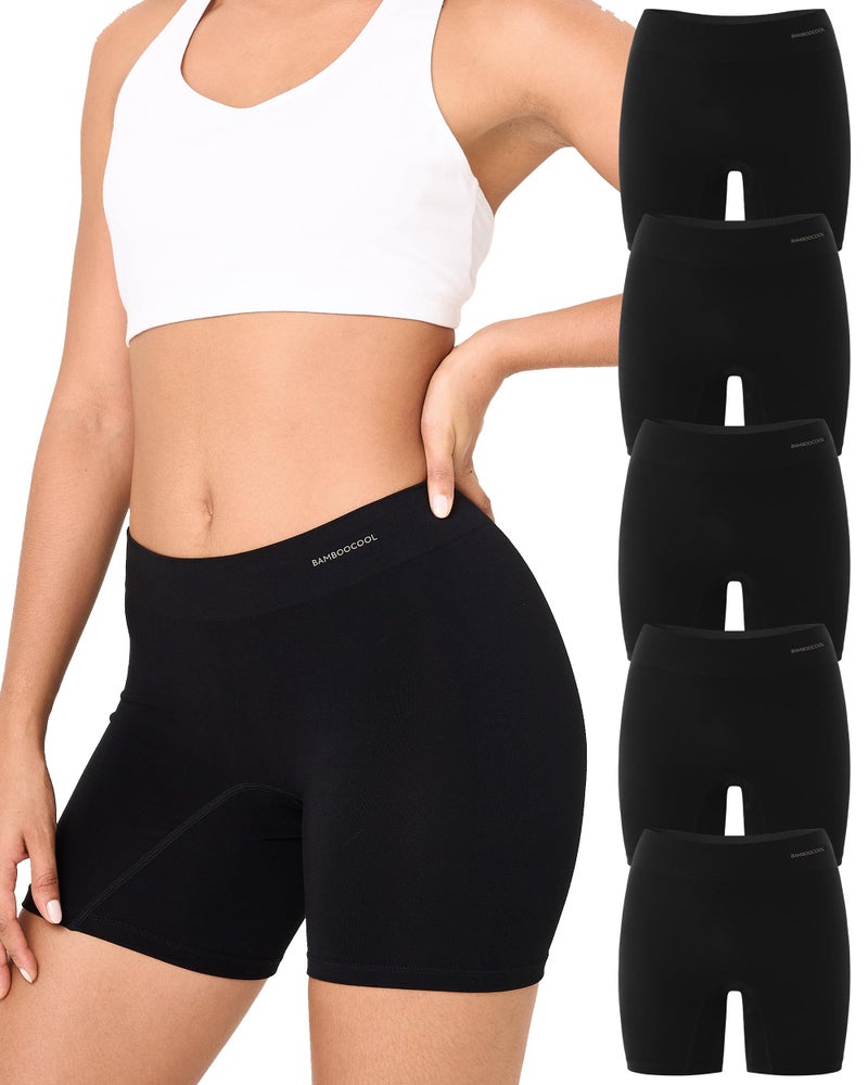 BAMBOO COOL Womens BoyShorts Underwear Seamless Boxer Briefs Mid Rise Full Coverage Breathable Stretch Ladies Panties 5 Pack - Image 1