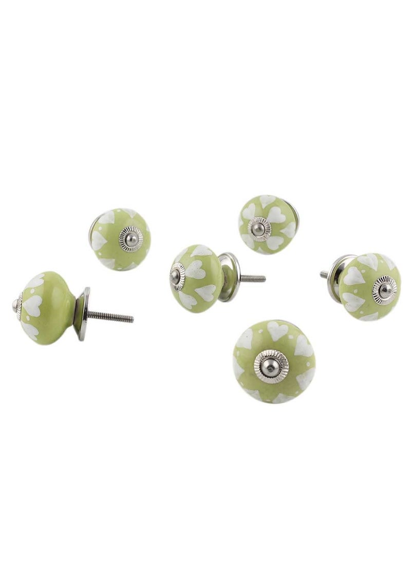 Indian-Shelf IndianShelf Pack of 6 Green Drawer Pull Ceramic Door Pull Round Drawer Knob Heart Dresser Knob Door Handles Door Knobs for Kitchen Cabinets Drawer Knobs Kids Farmhouse Dresser Knobs  - Image 1