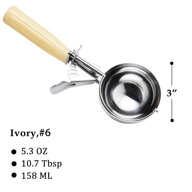 Saebye Portion Scoop - #6 (5.3 oz) - Disher, Food Scoop, Cupcake Scoop, Muffin Scoops - Portion Control - 18/8 Stainless Steel, Ivory Handle - Image 2