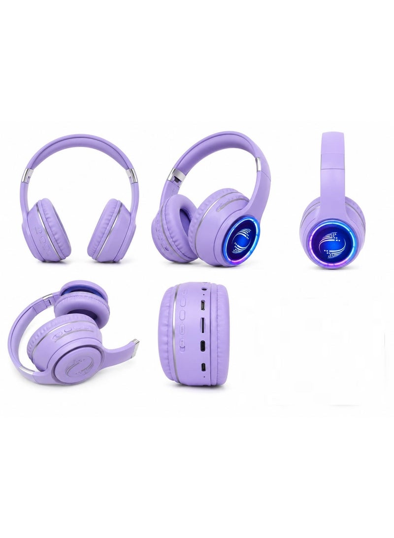 سودو سماعات رأس بلوتوث لاسلكية فوق الأذن SD-1014 مع إضاءة LED RGB وميكروفون مدمج، لون بنفسجي - Image 1