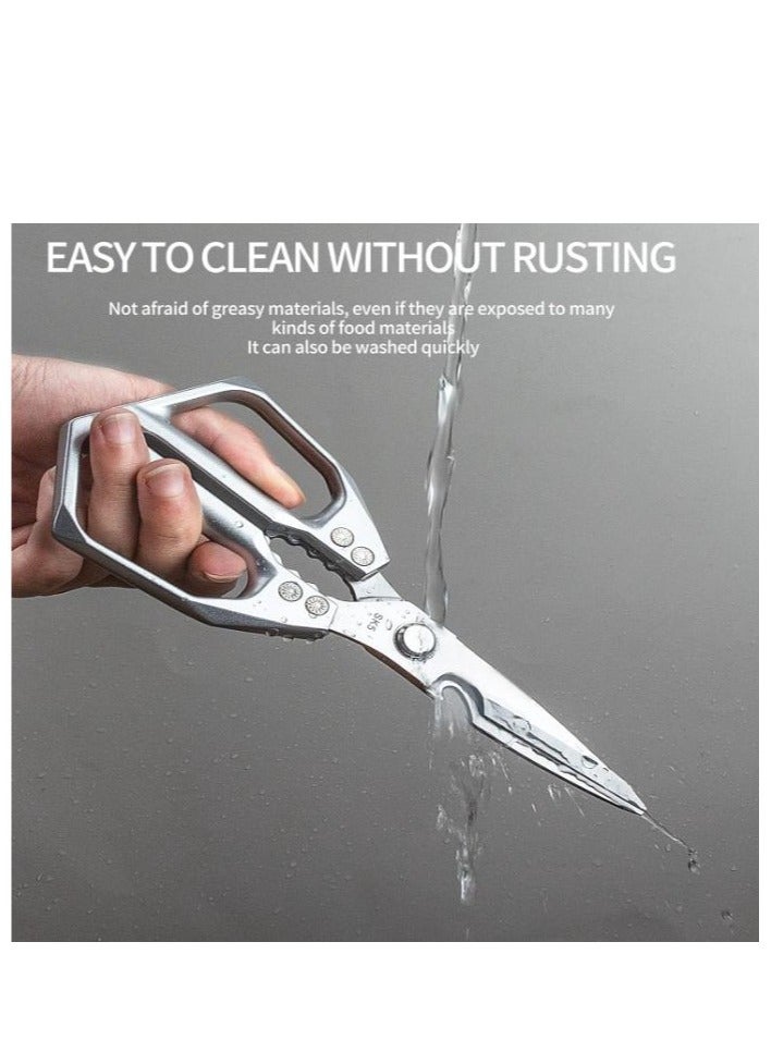 مقص مطبخ متعدد الوظائف، مقص مطبخ عالي التحمل، أدوات تقطيع الطعام، مقص طبخ للدجاج واللحوم والأسماك والدواجن (فضي) - Image 4